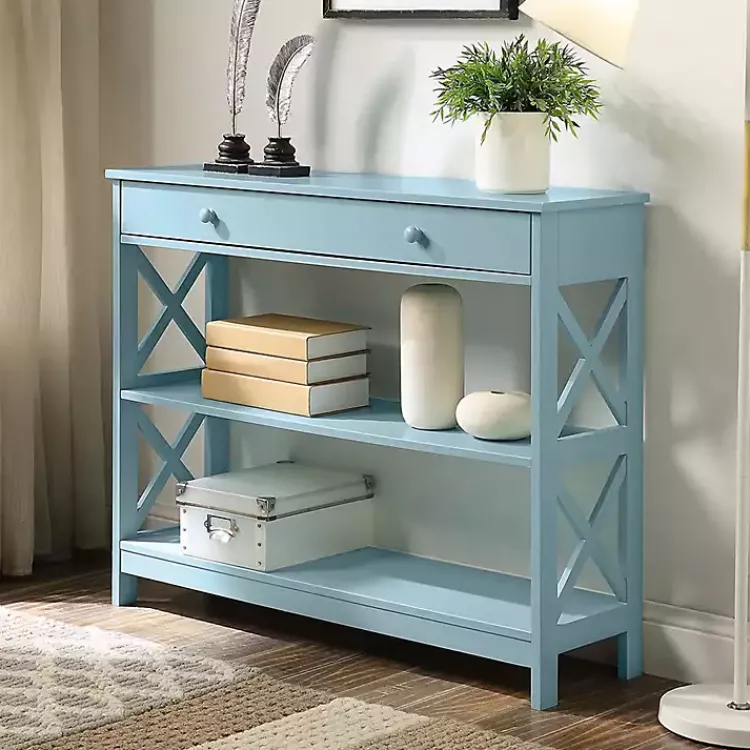 Console Tables-Kirklands Home Light X-Frame 2-Shelf Console Table Blue