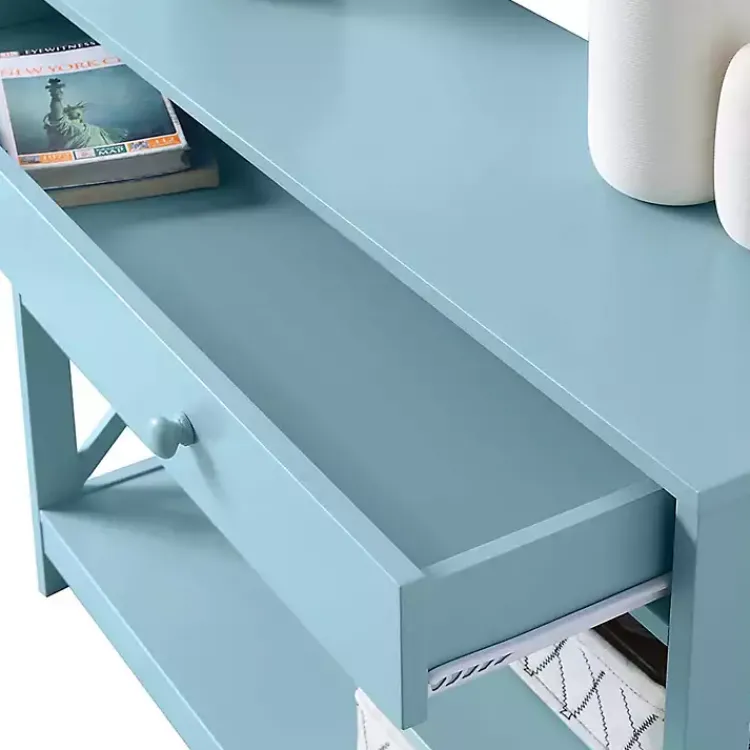Console Tables-Kirklands Home Light X-Frame 2-Shelf Console Table Blue
