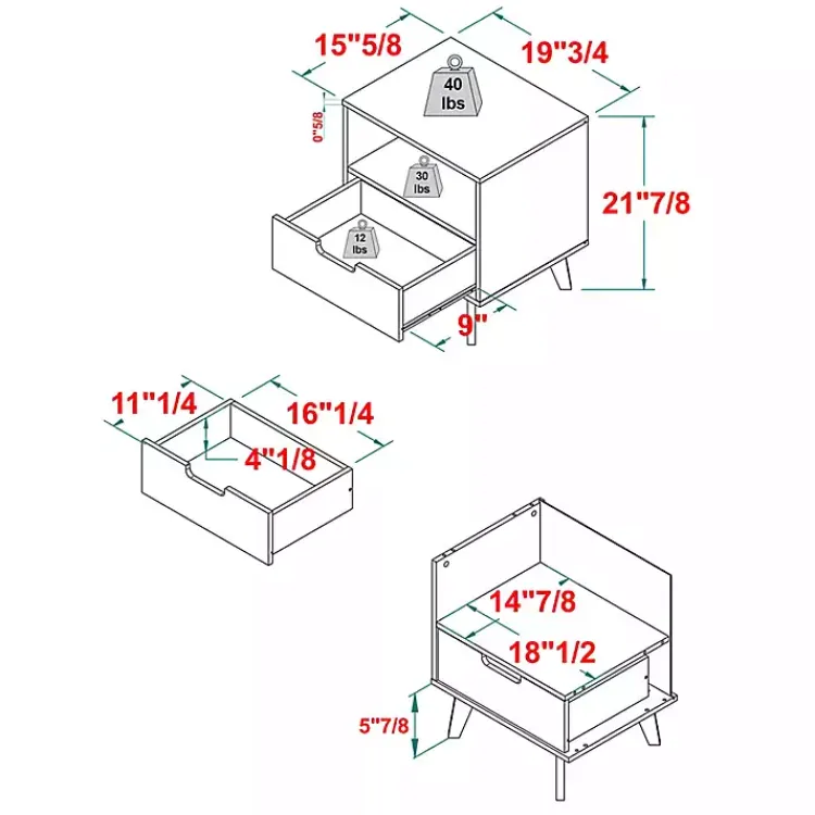 Nightstands-Kirklands Home Riviera Single Drawer Nightstand Black