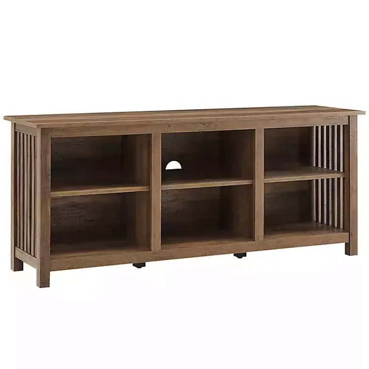 Tv Stands & Media Consoles-Kirklands Home Rustic Oak Wood Slatted Sides Media Cabinet Brown
