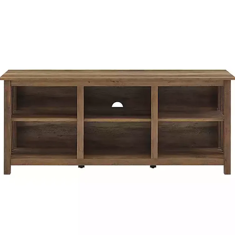 Tv Stands & Media Consoles-Kirklands Home Rustic Oak Wood Slatted Sides Media Cabinet Brown