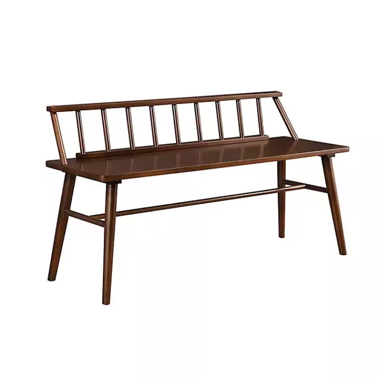 Benches & Ottomans-Kirklands Home Walnut Wood Low Back Spindle Bench Brown