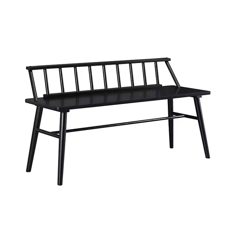 Benches & Ottomans-Kirklands Home Wood Low Back Spindle Bench Black
