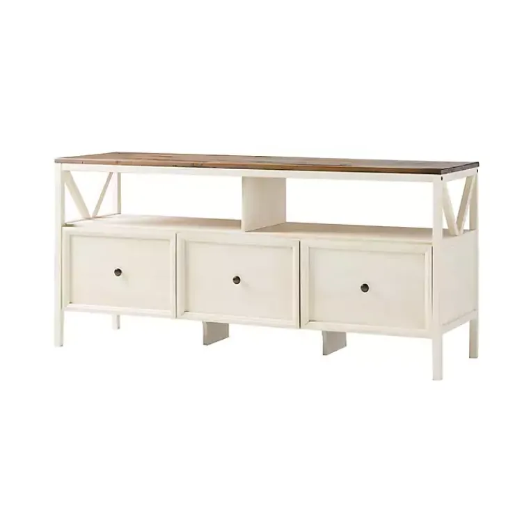 Tv Stands & Media Consoles-Kirklands Home Brown and Whitewashed Wood 3-Drawer Media Cabinet