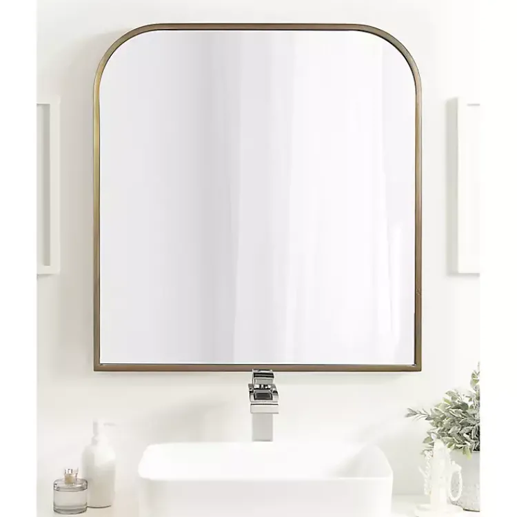 Decorative Mirrors-Kirklands Home Antique Brass Wide Arch Wall Mirror Gold