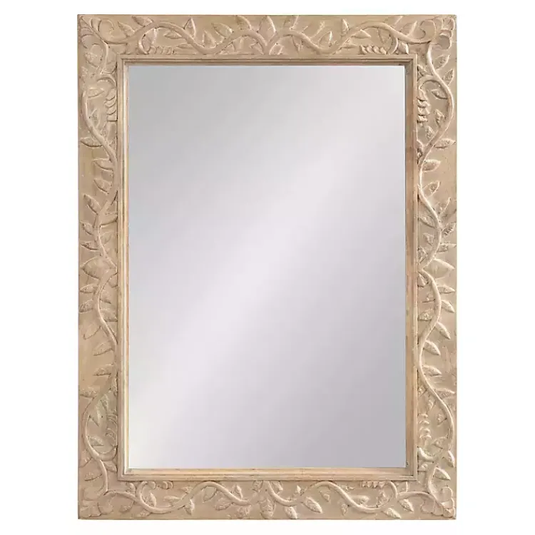 Decorative Mirrors-Kirklands Home Natural Wood Ornate Carved Wall Mirror Tan