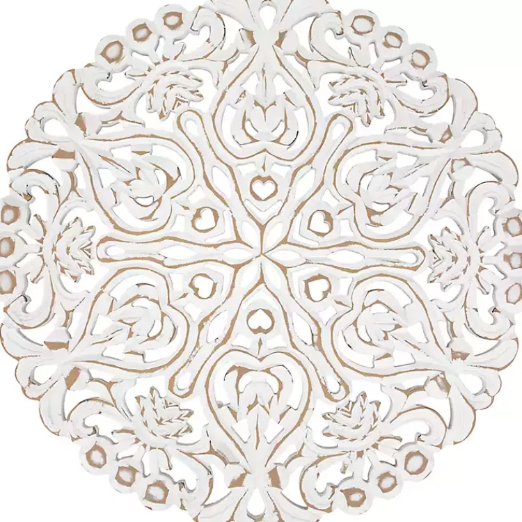 Wall Plaques-Kirklands Home Antique Damask Round Wall Plaque White