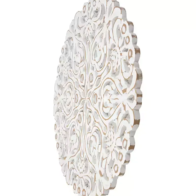 Wall Plaques-Kirklands Home Antique Damask Round Wall Plaque White