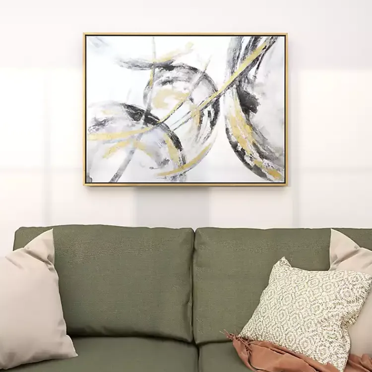 Canvas Art-Kirklands Home Gray and Gold Abstract Framed Canvas Art Print