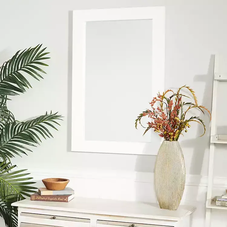 Framed Mirrors-Kirklands Home White Rectangular Wood Wall Mirror