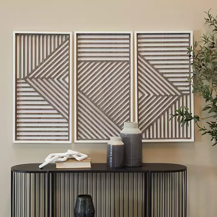 Wall Plaques-Kirklands Home Brown Geometric Wood Panel Wall Plaques, Set of 3