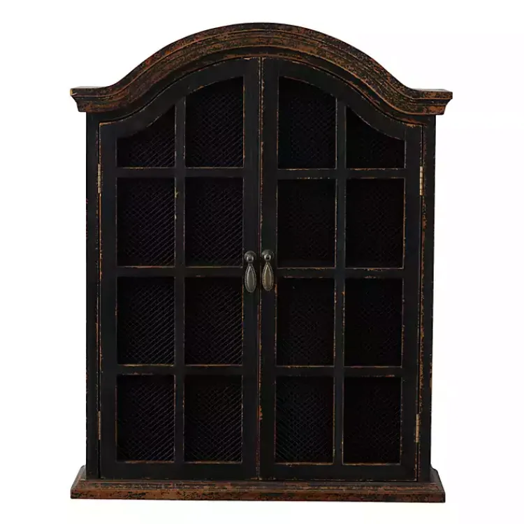 Wall Storage-Kirklands Home Distressed Black Wood Wall Cabinet