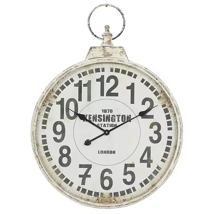 Clocks-Kirklands Home Distressed White Pocket Wall Clock