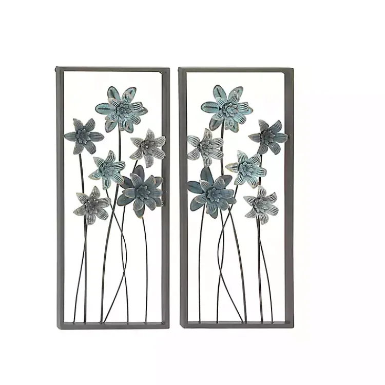 Wall Plaques-Kirklands Home Metal Floral Panel Wall Plaques, Set of 2 Blue