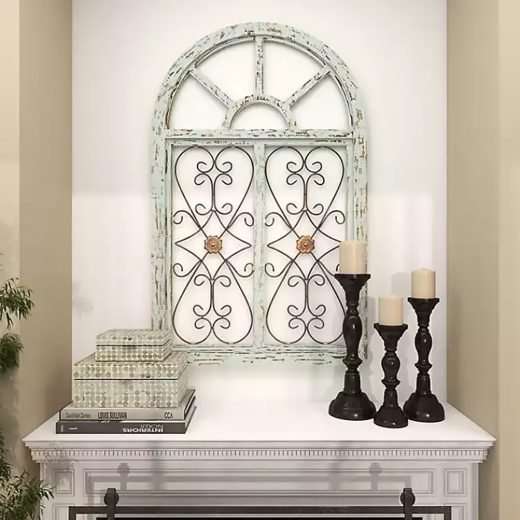 Wall Plaques-Kirklands Home Light Blue Wood Arched Window Wall Plaque