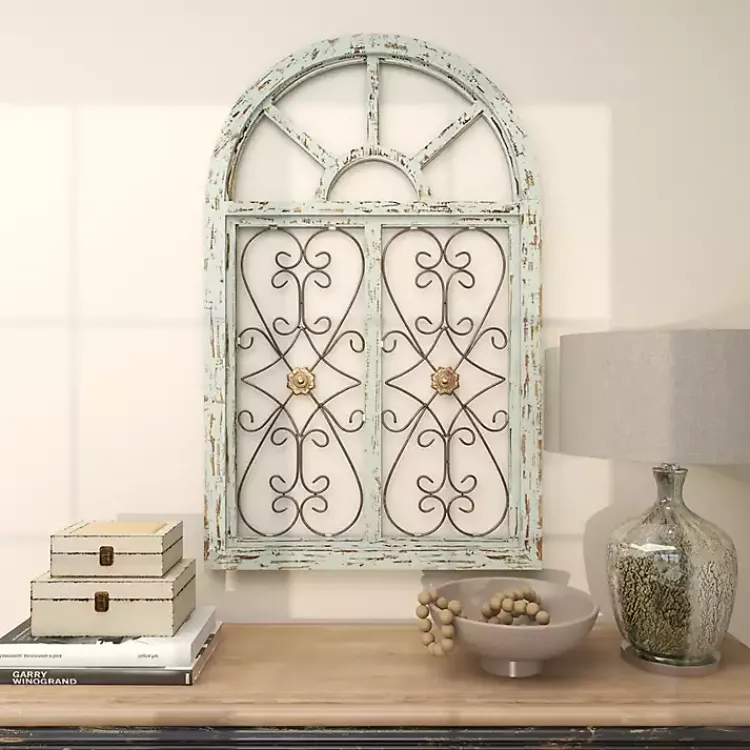 Wall Plaques-Kirklands Home Light Blue Wood Arched Window Wall Plaque