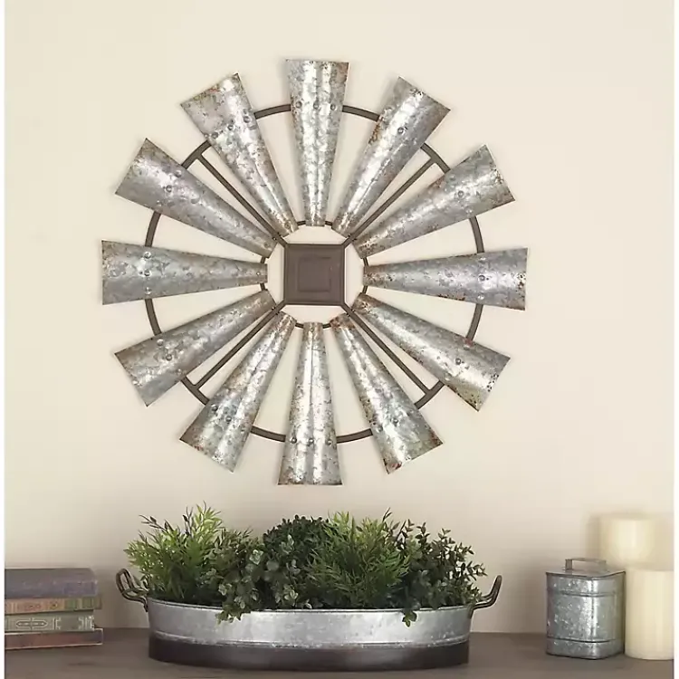 Wall Plaques-Kirklands Home Metal Windmill Wall Plaque Silver