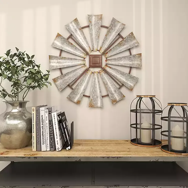 Wall Plaques-Kirklands Home Metal Windmill Wall Plaque Silver
