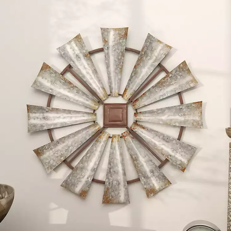 Wall Plaques-Kirklands Home Metal Windmill Wall Plaque Silver