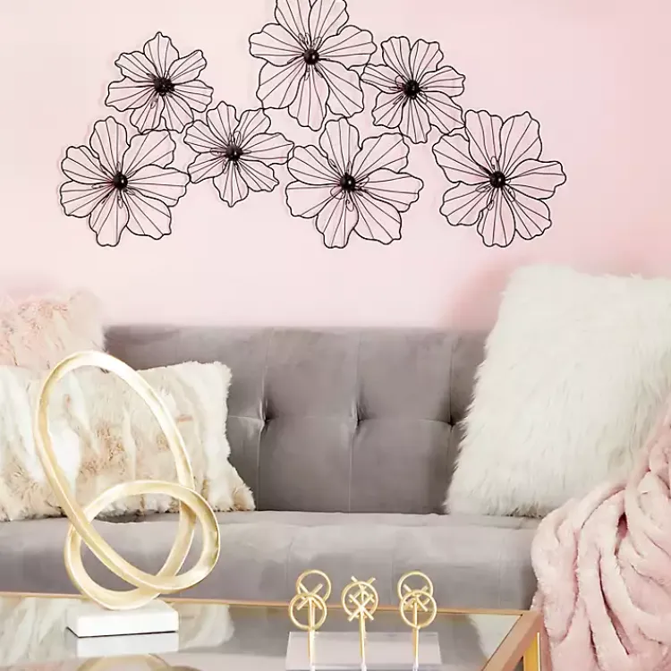 Wall Plaques-Kirklands Home Metal Floral Wire Wall Plaque Black