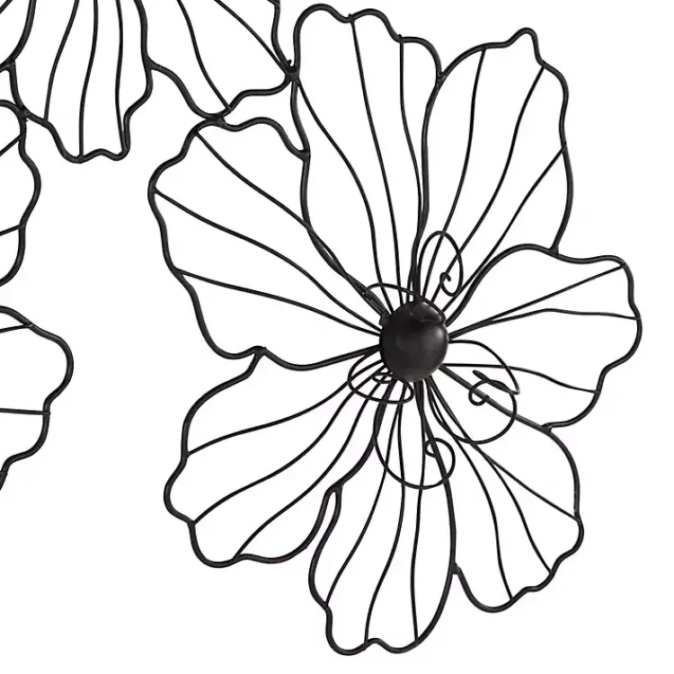 Wall Plaques-Kirklands Home Metal Floral Wire Wall Plaque Black