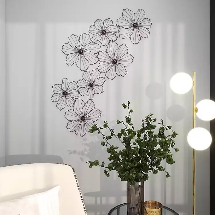 Wall Plaques-Kirklands Home Metal Floral Wire Wall Plaque Black