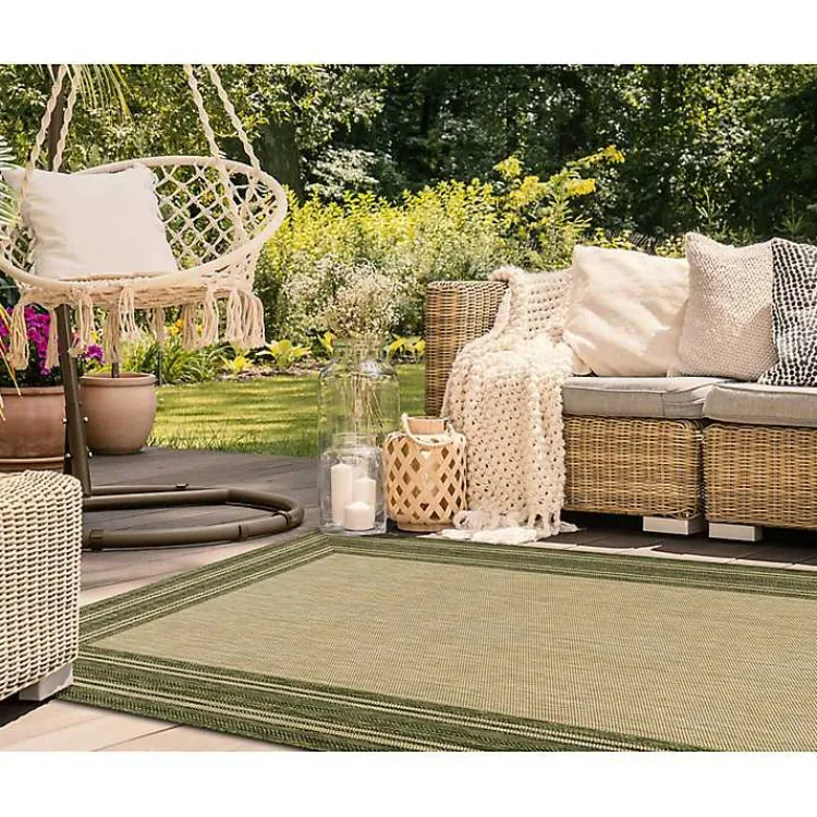 Outdoor Rugs-Kirklands Home Green Framed Border Outdoor Area Rug, 7x9