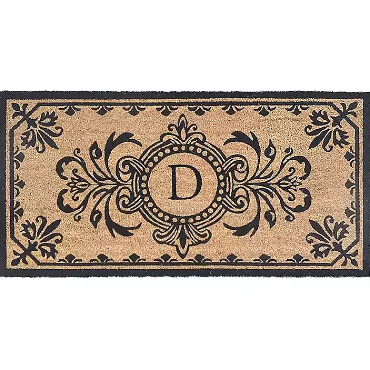 Doormats-Kirklands Home Black Fleur De Lis Monogram D Doormat