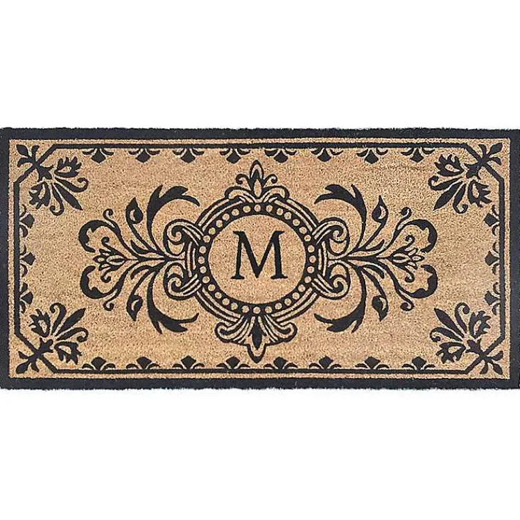 Doormats-Kirklands Home Black Fleur De Lis Monogram M Doormat