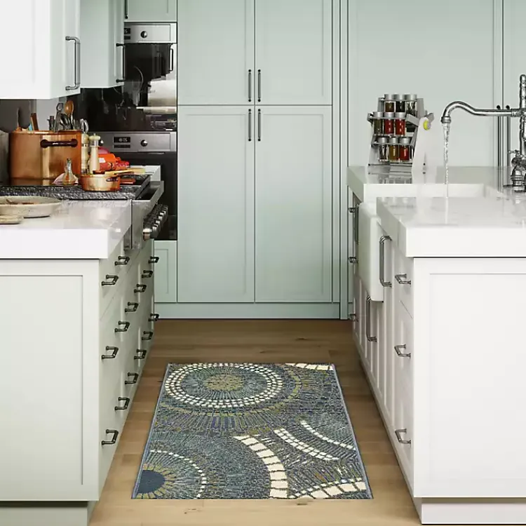 Outdoor Rugs-Kirklands Home Blue & Green Circles Indoor/Outdoor Rug, 2x3