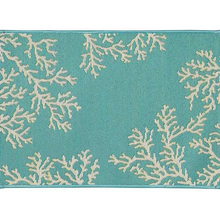 Outdoor Rugs-Kirklands Home Turquoise Coral Indoor/Outdoor Rug, 2x3