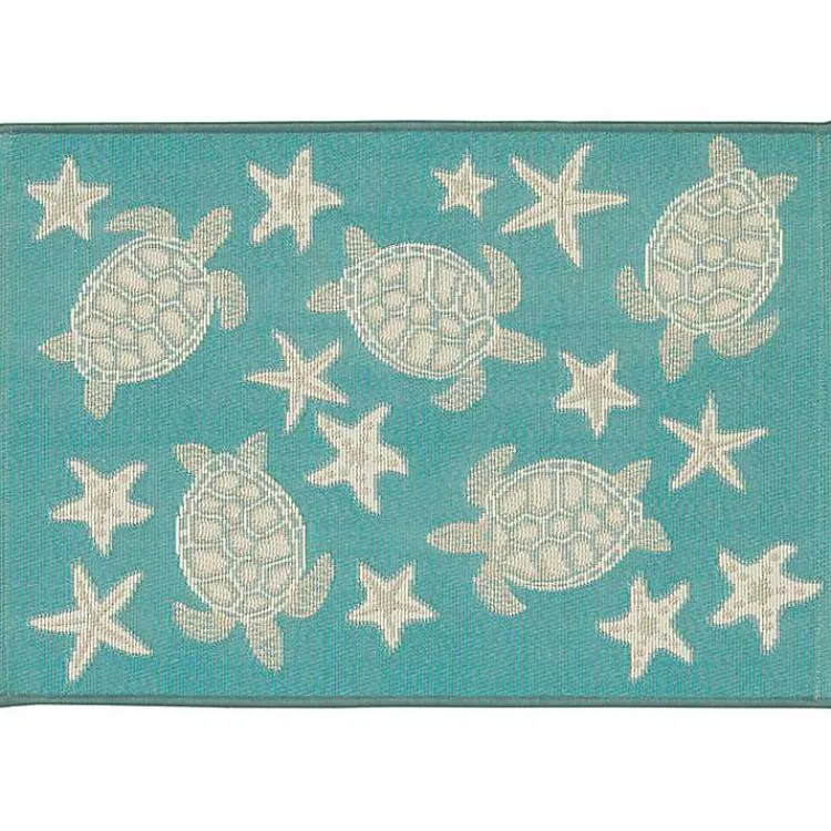 Outdoor Rugs-Kirklands Home Turquoise Turtles Indoor/Outdoor Rug, 2x3