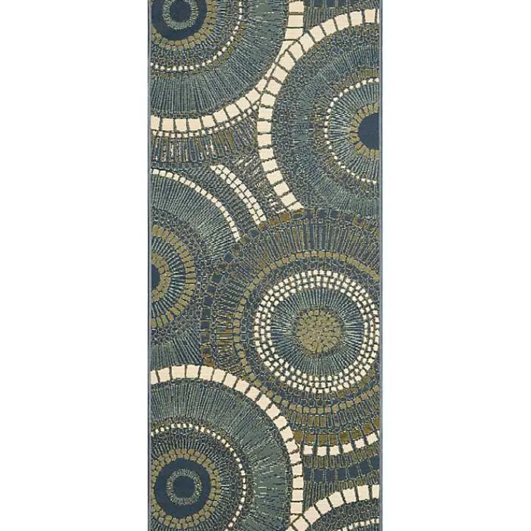 Outdoor Rugs-Kirklands Home Blue and Green Spheres Indoor/Outdoor Runner, 1x4