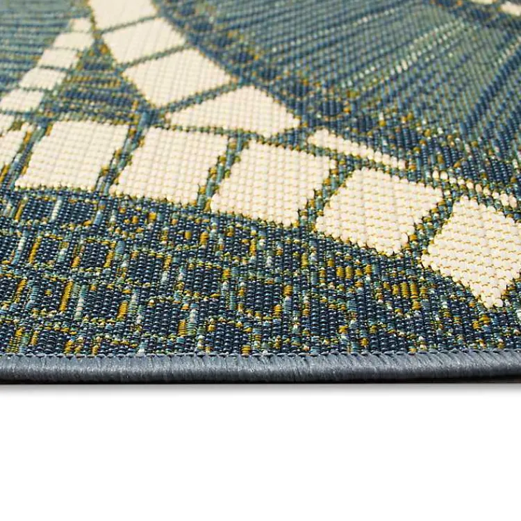 Outdoor Rugs-Kirklands Home Blue and Green Spheres Indoor/Outdoor Runner, 1x4