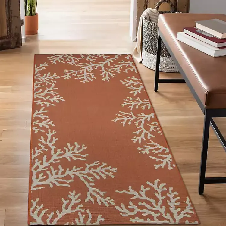 Outdoor Rugs-Kirklands Home Coral Indoor/Outdoor Runner, 1x4 Orange