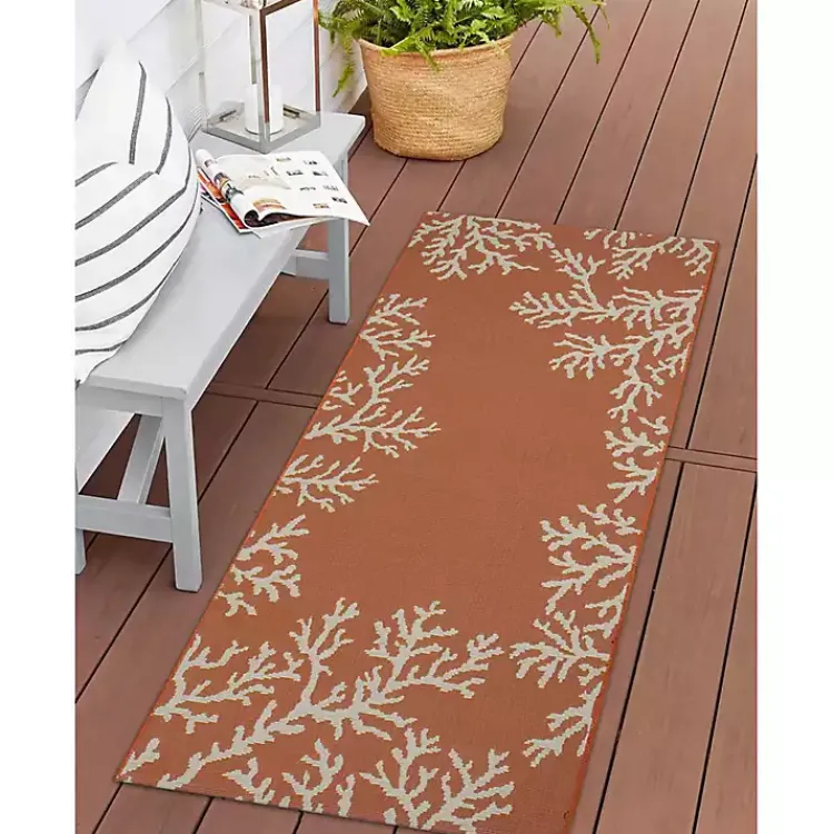Outdoor Rugs-Kirklands Home Coral Indoor/Outdoor Runner, 1x4 Orange