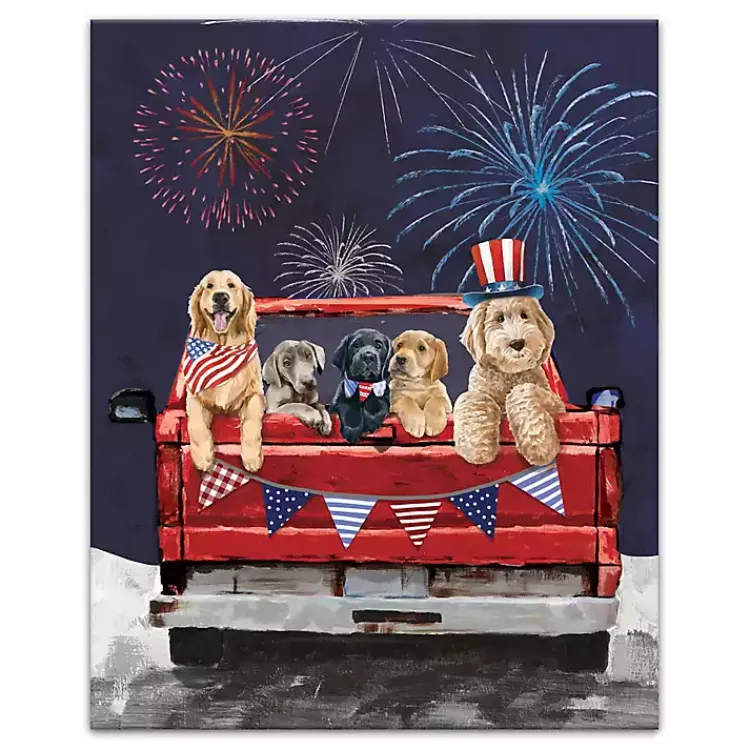 Canvas Art-Kirklands Home Patriotic Puppy Pickup Canvas Art Print