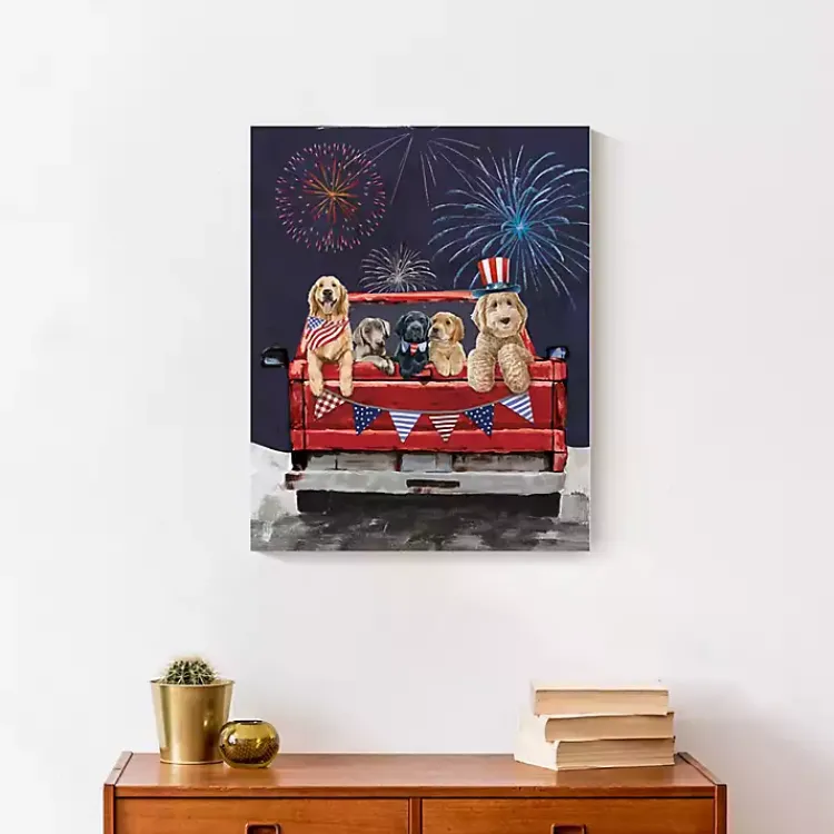 Canvas Art-Kirklands Home Patriotic Puppy Pickup Canvas Art Print