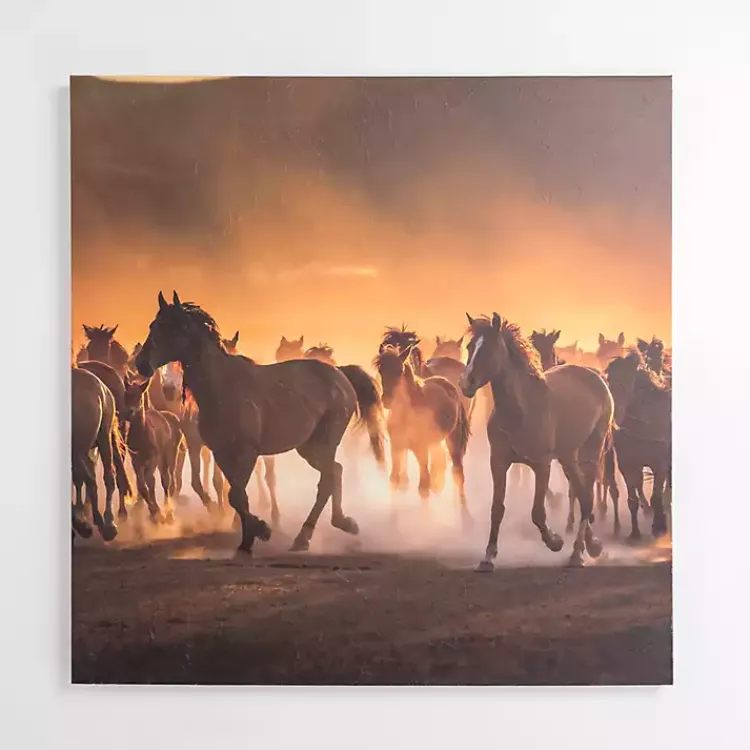 Canvas Art-Kirklands Home Horses Running Wild Canvas Art Print Brown