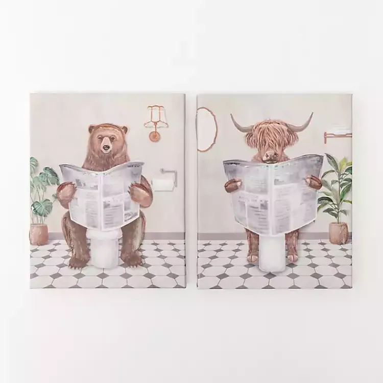 Canvas Art-Kirklands Home Bathroom Animals Canvas Art Prints, Set of 2 White