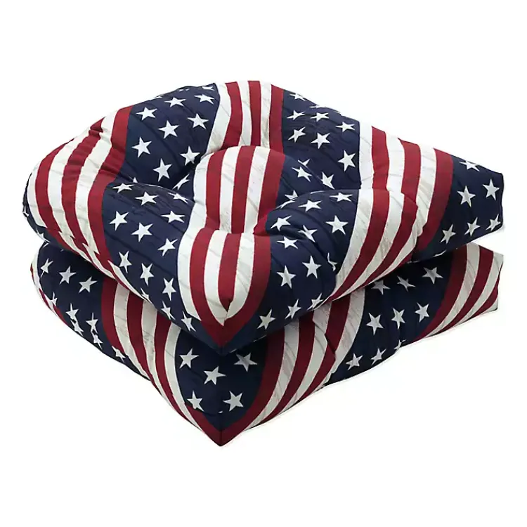 Outdoor Cushions & Pillows-Kirklands Home Stars & Stripes Tufted Outdoor Cushions, Set of 2