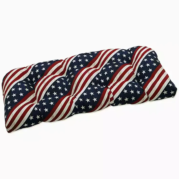 Outdoor Cushions & Pillows-Kirklands Home Stars & Stripes Tufted Outdoor Bench Cushion