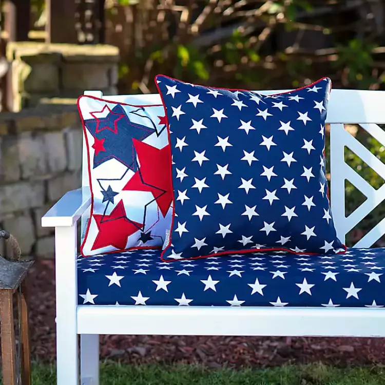 Outdoor Cushions & Pillows-Kirklands Home Blue and White Stars Outdoor Pillows, Set of 2