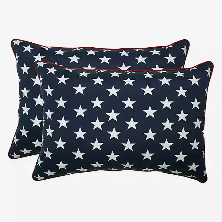 Outdoor Cushions & Pillows-Kirklands Home Blue & White Stars Outdoor Pillows, Set of 2