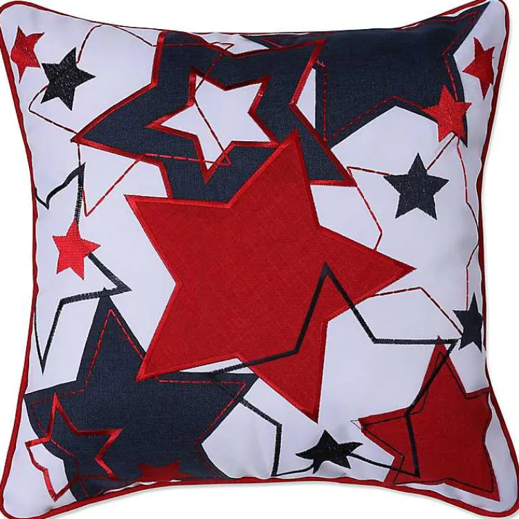 Outdoor Cushions & Pillows-Kirklands Home Embroidered Red and Blue Stars Outdoor Pillow