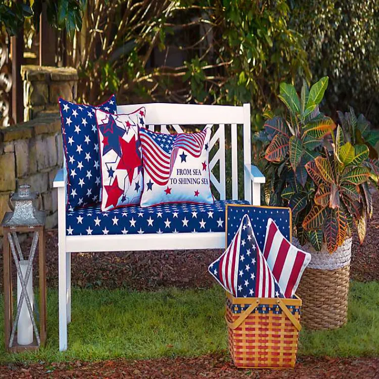 Outdoor Cushions & Pillows-Kirklands Home Embroidered Red and Blue Stars Outdoor Pillow
