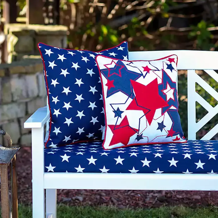 Outdoor Cushions & Pillows-Kirklands Home Embroidered Red and Blue Stars Outdoor Pillow