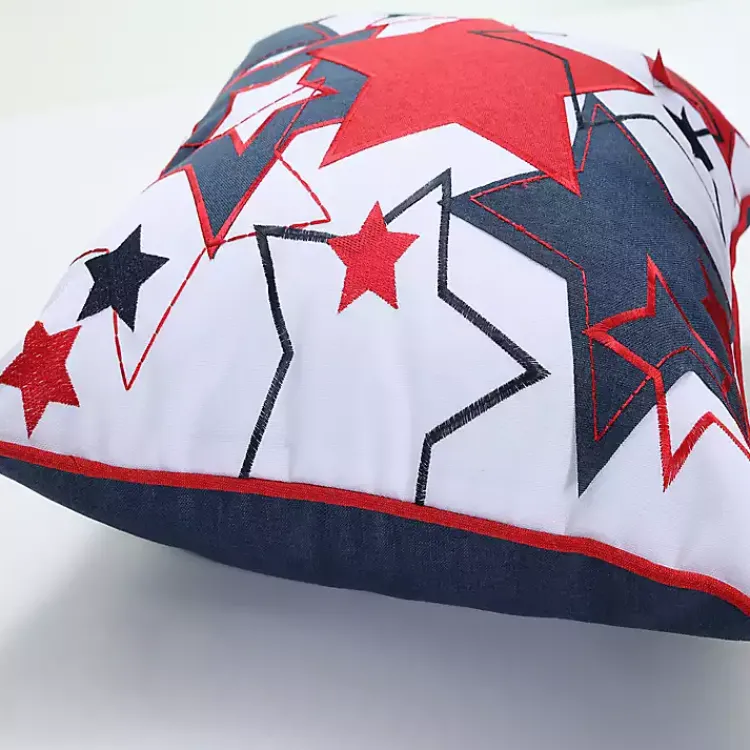 Outdoor Cushions & Pillows-Kirklands Home Embroidered Red and Blue Stars Outdoor Pillow