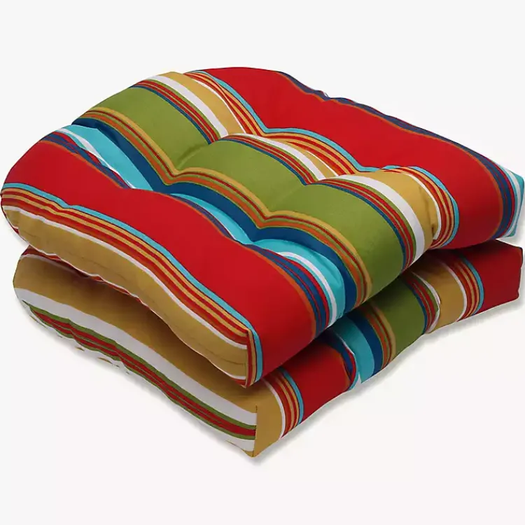 Outdoor Cushions & Pillows-Kirklands Home color Striped Outdoor Seat Cushions, Set of 2 Multi