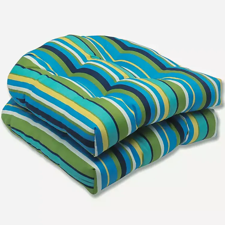 Outdoor Cushions & Pillows-Kirklands Home Blue Topanga Outdoor Seat Cushions, Set of 2